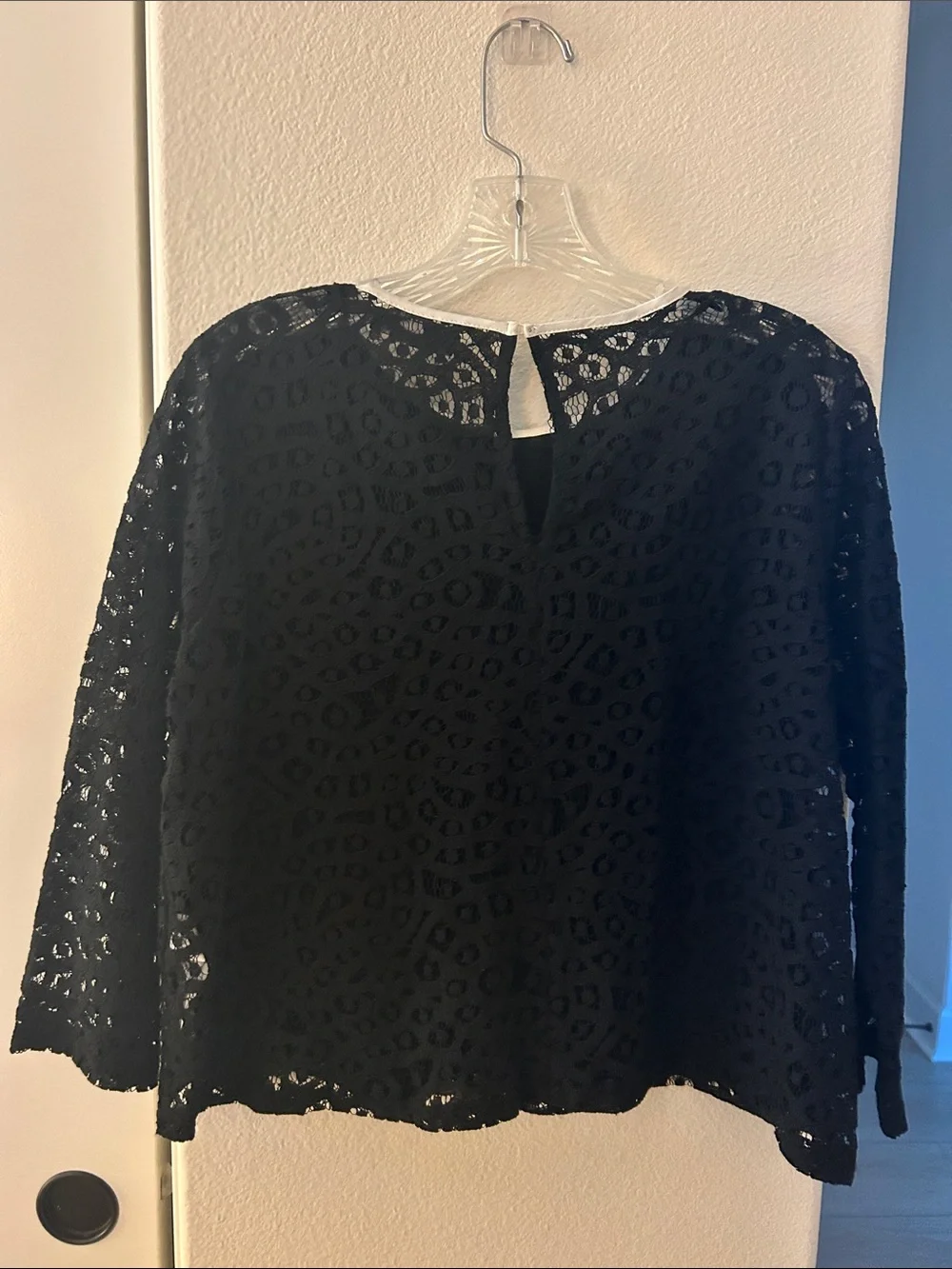 Zara Black Lace Blouse with White Tie Neck